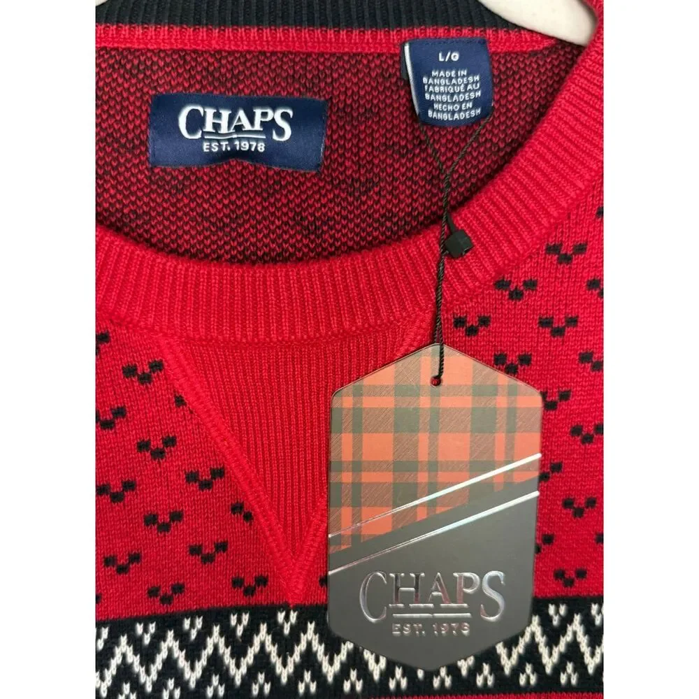 NWT Chaps Sweater Fair Isle Polar Bear All Over Design Crew Neck Pullover‎ Large